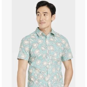 Goodfellow Slim fit Men’s Short Sleeve Button Down, floral print on Aqua NWT
